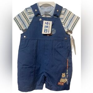 NWT! Disney 2 pc Winnie The Pooh Adventure Coverall Romper Sun Suit set ~ 3 Mos.